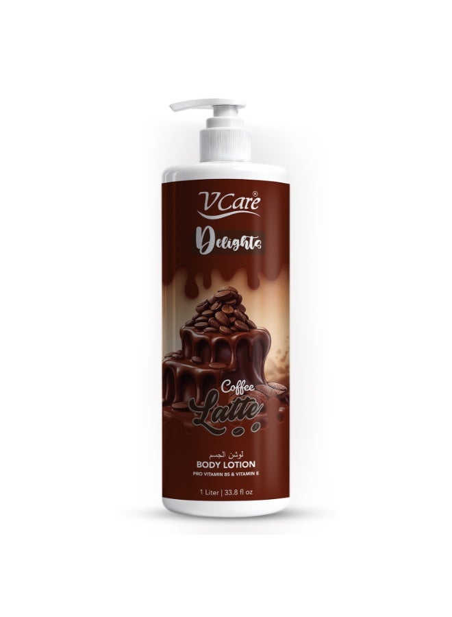 VCare V Care Delight Coffee Latte Body Lotion 1L - Deep Moisturizing, Non-Greasy & Fast Absorbing, Gourmand Fragrance - Image 1